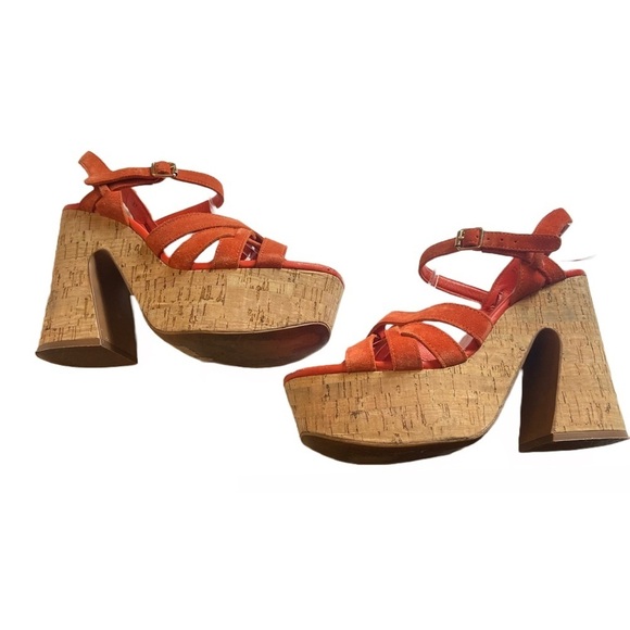 Free People Size EU 37 US 6.5 Lisbon Sunstar Mary Jane Orange Platform Sandals - Picture 6 of 7